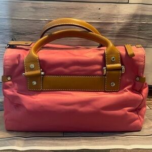 Kate Spade Pink Nylon & Tan Leather Trim Duffle Shoulder Bag